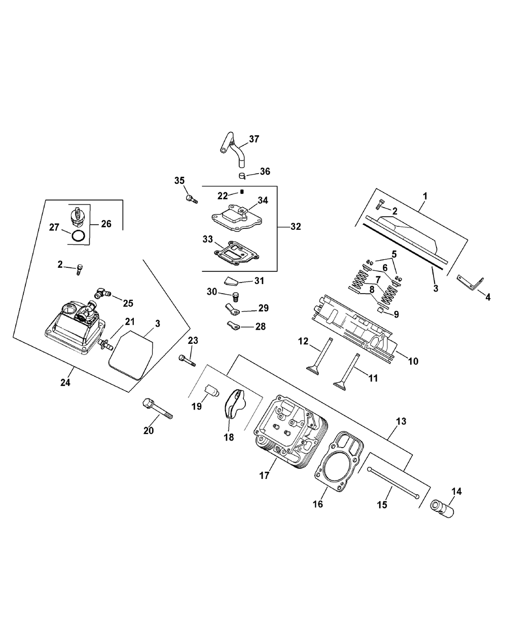 Engine Head Valve Breather Diagram and Parts List for 46D 4X4-37ACD710 Cub Cadet Lawn Tractor Accessories